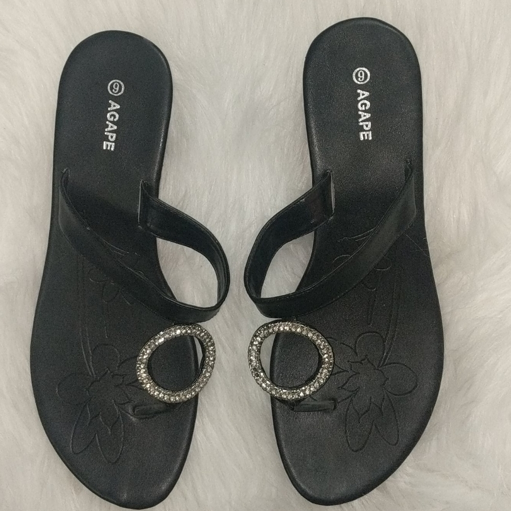 AGAPE Rhinestone Kitten Heel Sandals